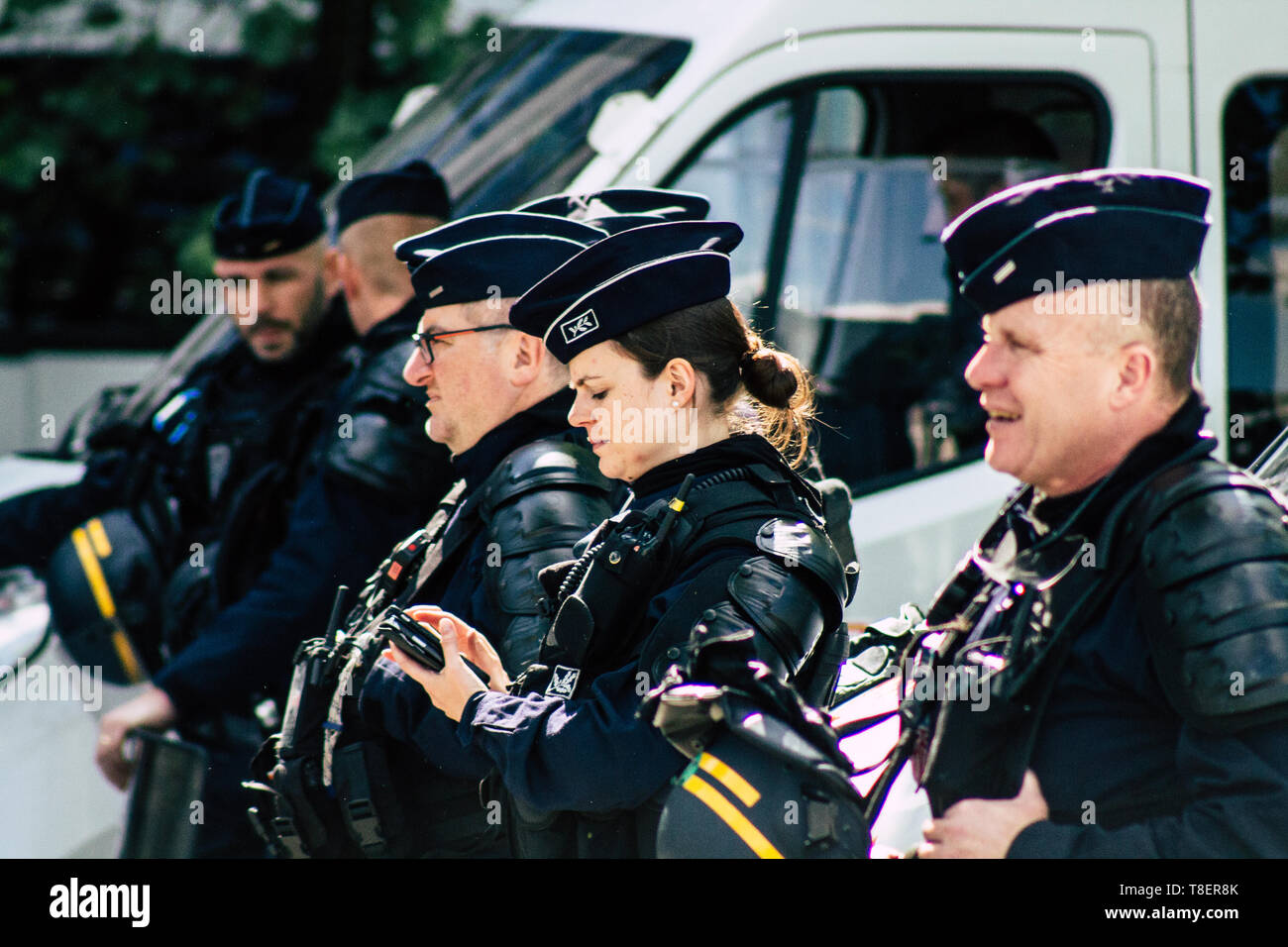 Paris France May 11, 2019 View of a riot squad of the French National ...