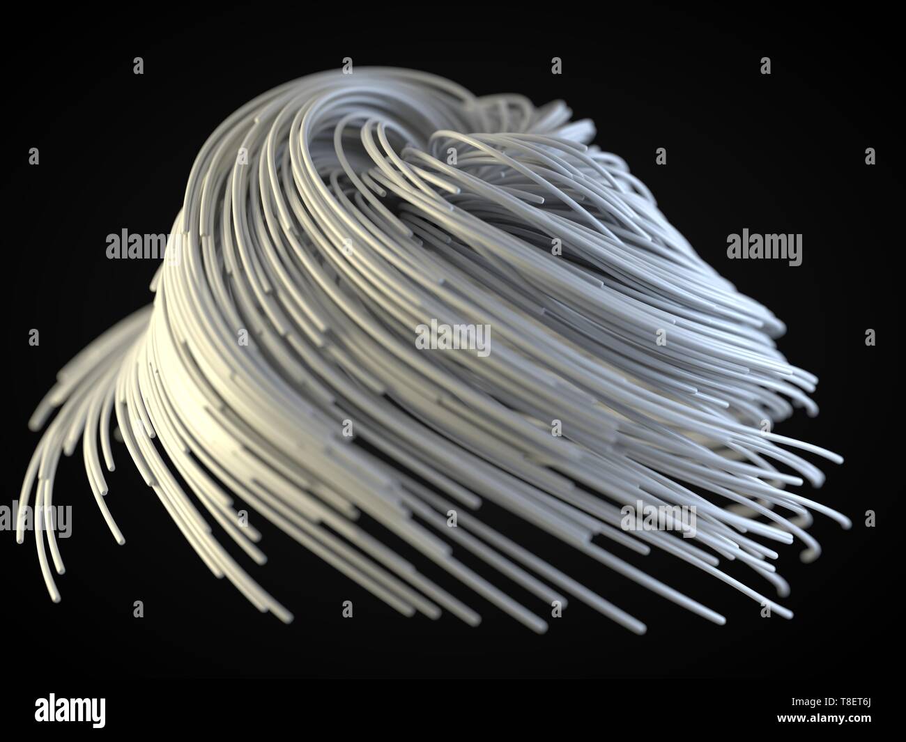 white strings growing and flowing on air. 3d illustration with black