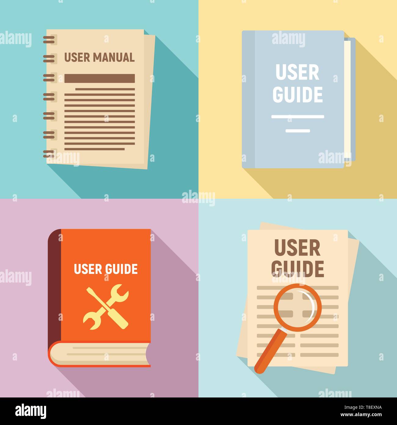 User guide icons set. Flat set of user guide vector icons for web