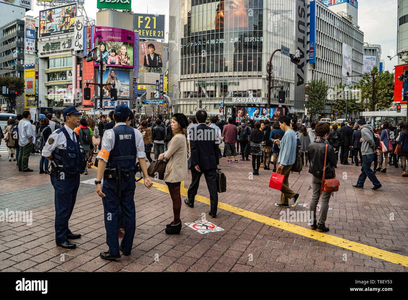Police officers in Shibuya, Tokyo, Japan Stock Photo