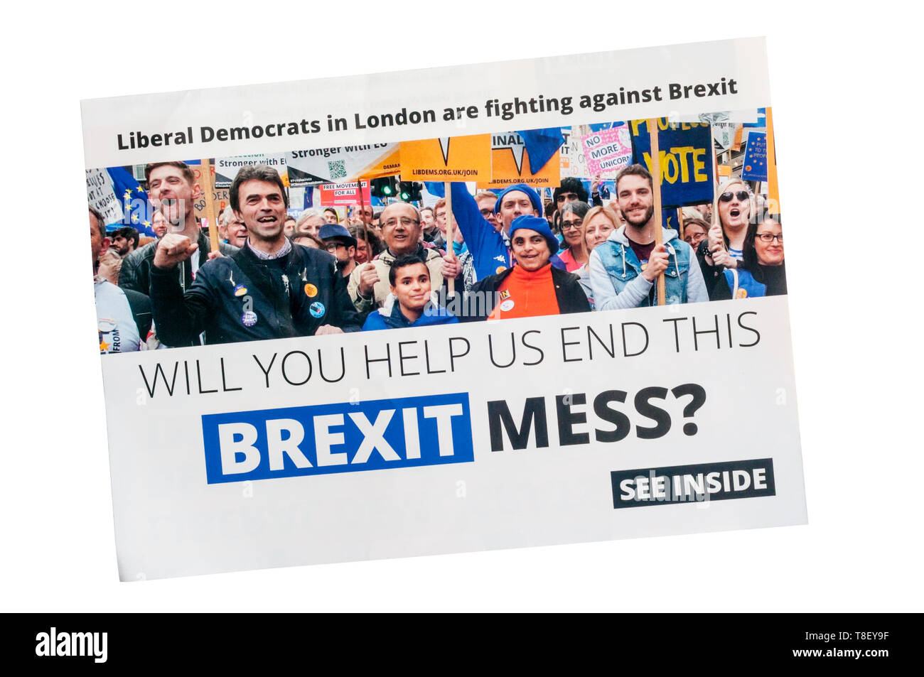 European election leaflet 2019 from Liberal Democrats. Stock Photo