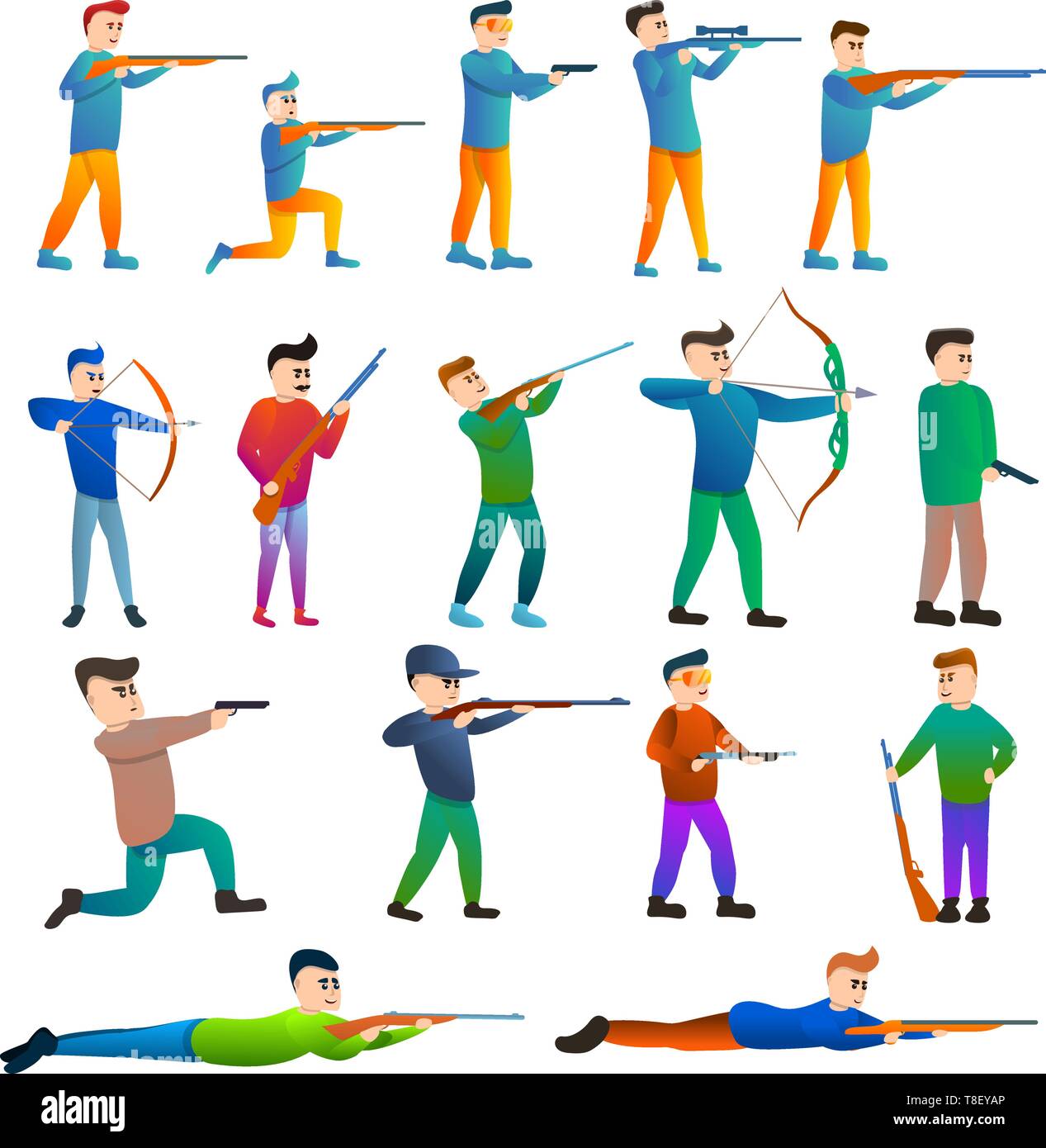 Shooting sport icons set. Cartoon set of shooting sport vector icons for web design Stock Vector