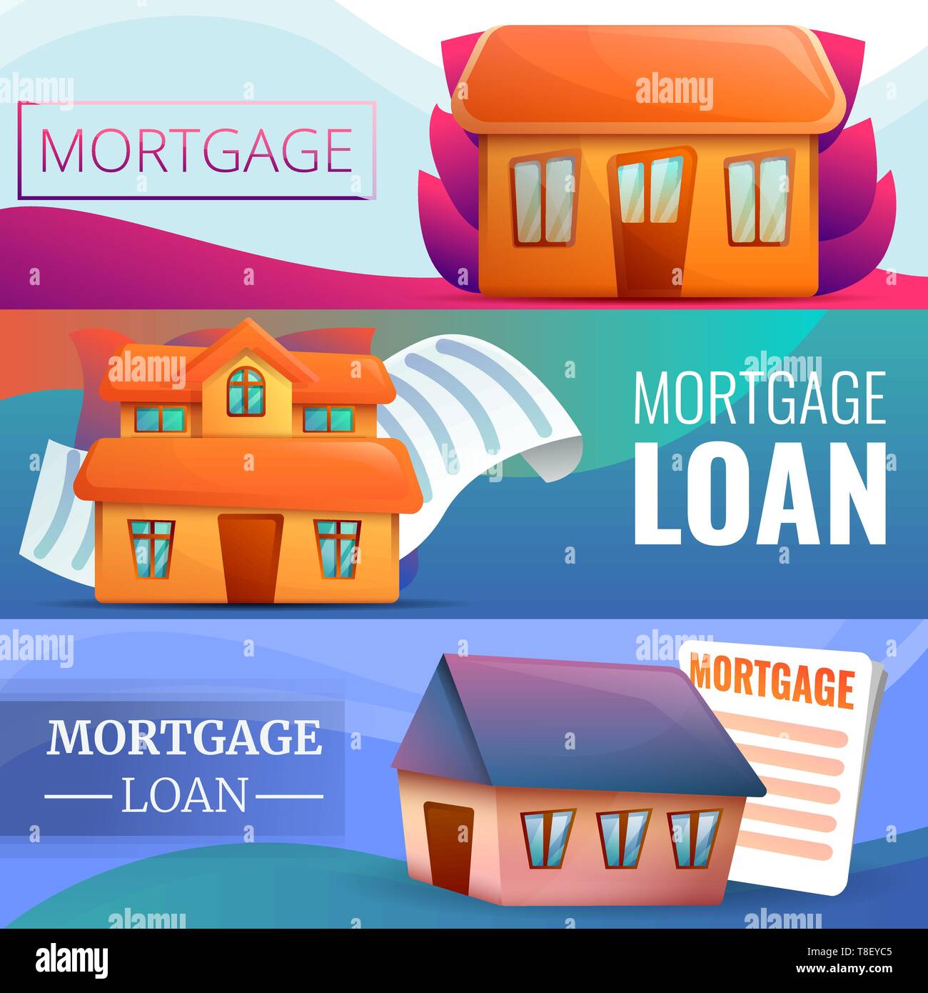 Mortgage banner set. Cartoon illustration of mortgage vector banner set for web design Stock
