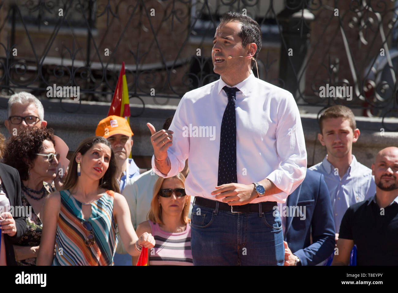 Ignacio Aguado, candidate for the presidency of the region of the Community of Madrid, seen speaking during the rally. Political party Ciudadanos holds its First rally in Madrid for the upcoming European elections, regional elections and local elections for next May 26. Stock Photo