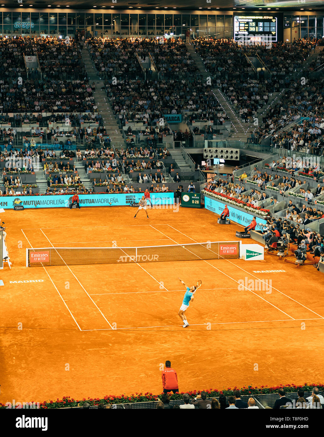 Madrid, Spain; 11 may 2019: The Caja Magica tennis center during the 2019 Mutua Madrid Open ATP Premier Mandatory tennis tournament, men semifinal Raf Stock Photo