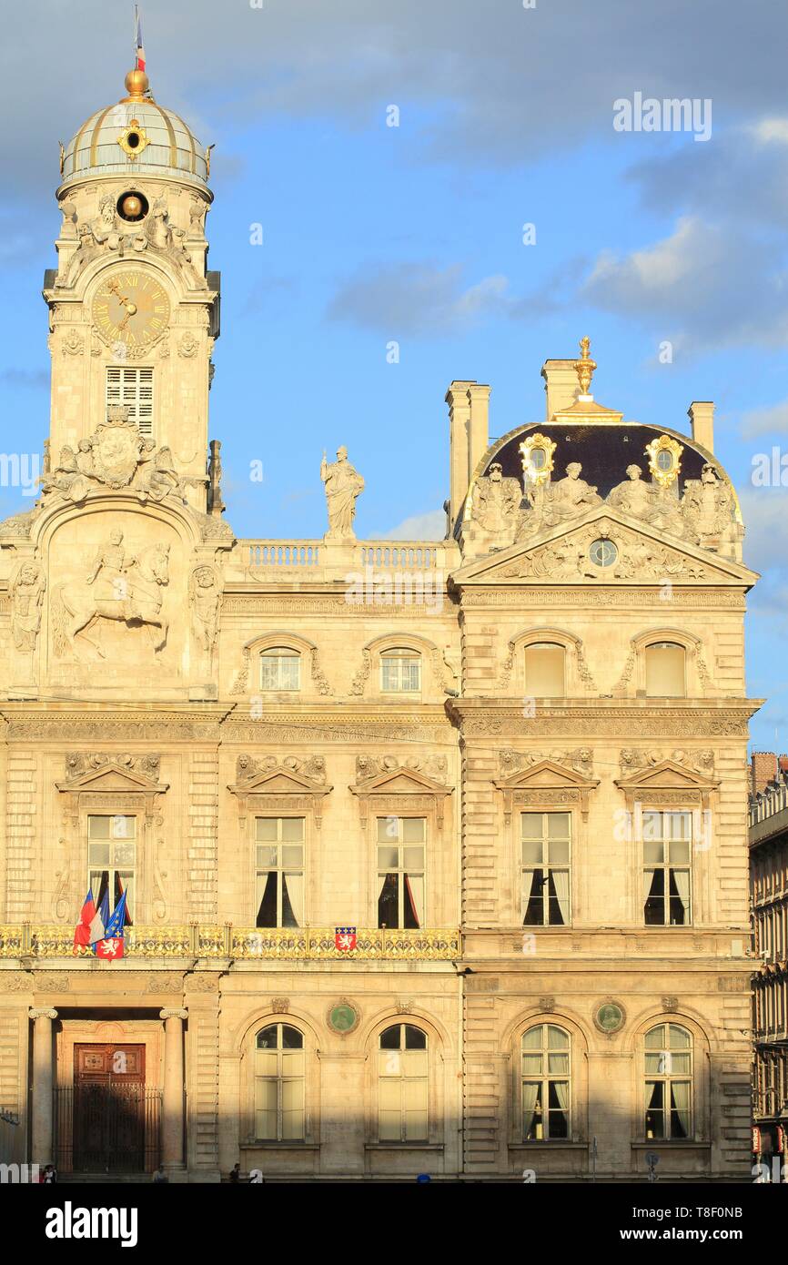France, Rhone, Lyon, old town, listed as World Heritage by UNESCO, Place des Terreaux (1st district), Town Hall built between 1646 and 1672 by Simon Maupin and Girard Desargues Stock Photo