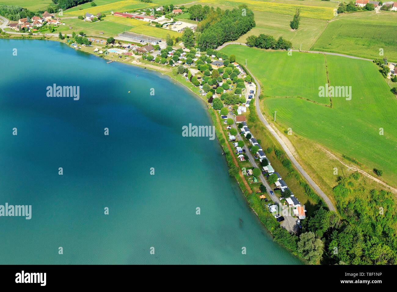France, Ain, Massignieu de Rives, king's bed lake on the Rhone (aerial view) Stock Photo