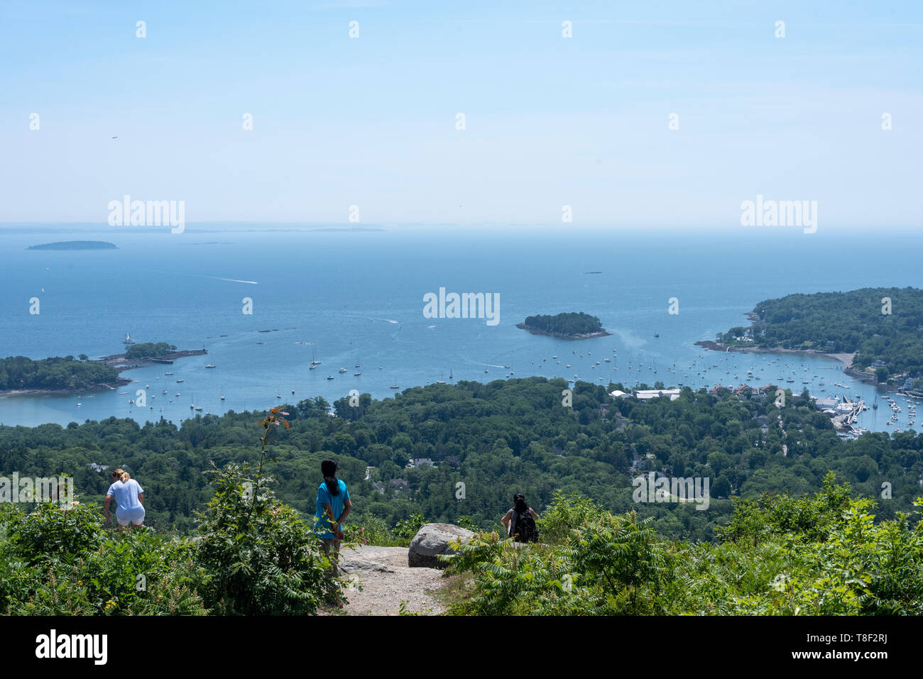 Camden Hills State Park, Camden, Maine USA: 30 miles of scenic hiking trails, 5,700 acres with wooded hills, and an 800 foot summit. Stock Photo