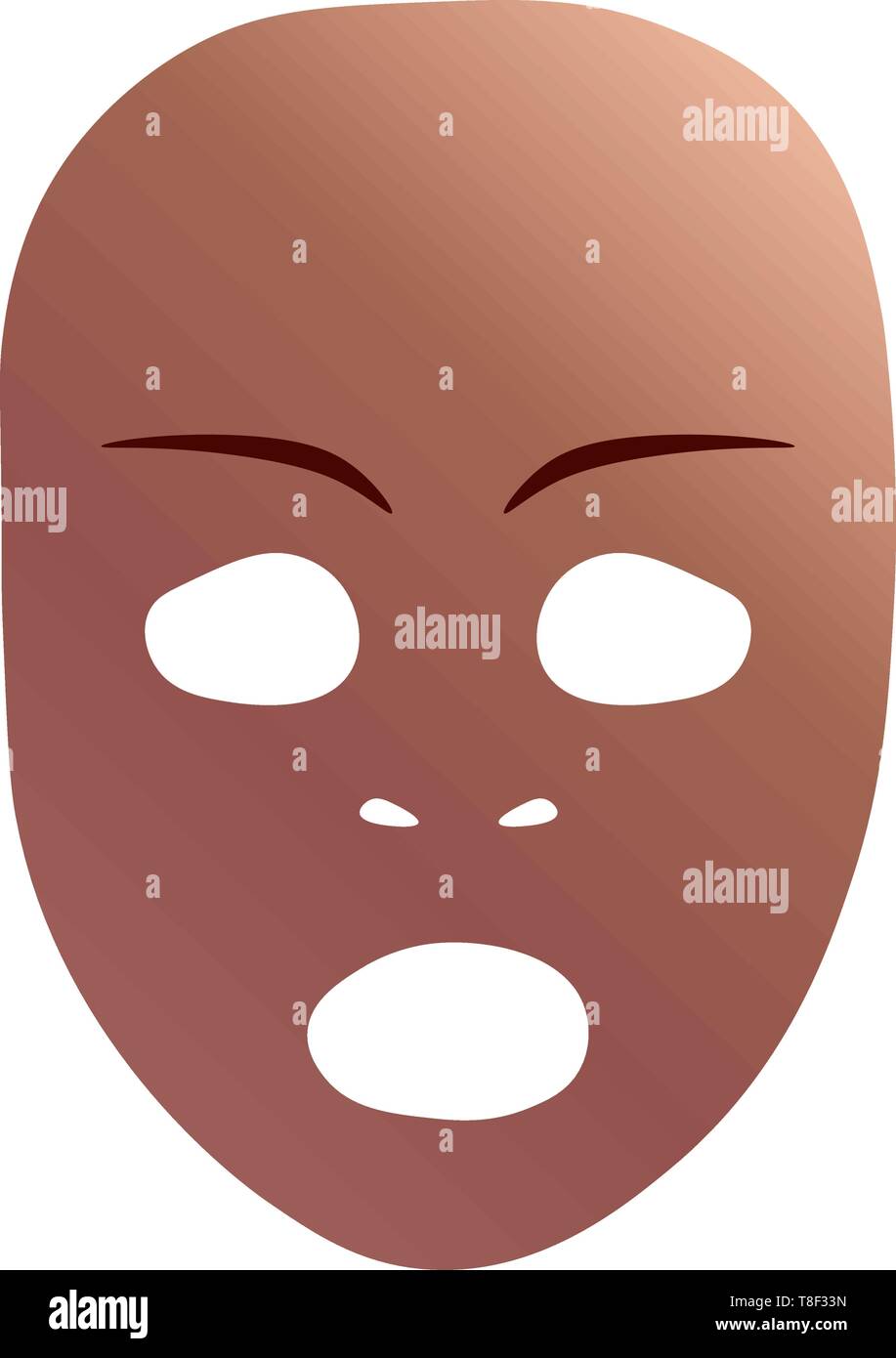Theatrical mask with astonished emotion. Vector illustration. Bronze mask with gradient isolated on white background. Stock Vector