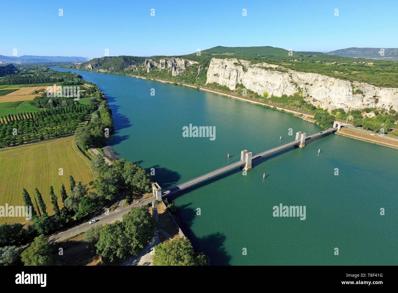 France, Drome, Donzere, Pont de Robinet (1847) on the Rhone classified  Historic Monument, Donzere parade (aerial view Stock Photo - Alamy