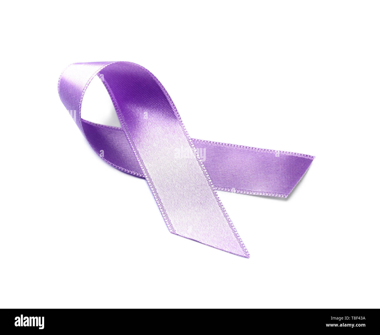 Lilac ribbon on white background. Cancer awareness concept foto de Stock
