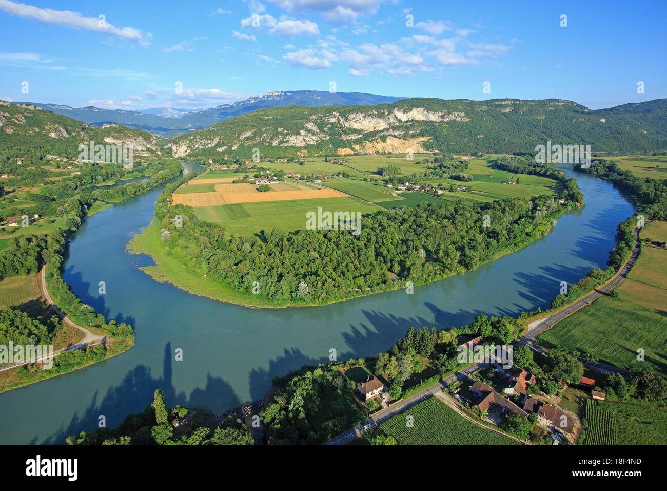 France, Savoy, La Balme, The Rhone and the diversion channel (aerial