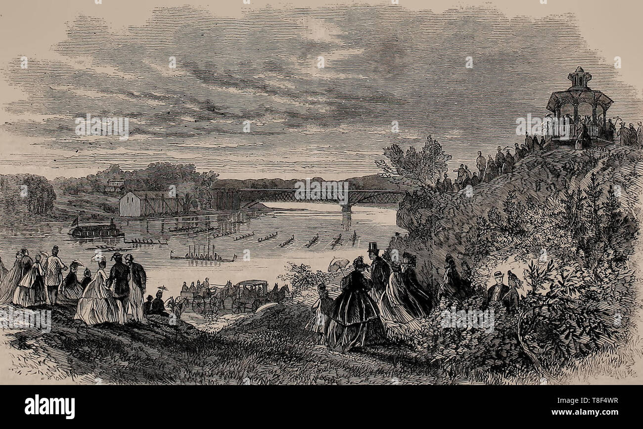 The First Review and Regatta of the Schuylkill Navy, since the war, on the  Schuylkill River, opposite Fairmount Park, Philadelphia, August 26, 1865  Stock Photo - Alamy