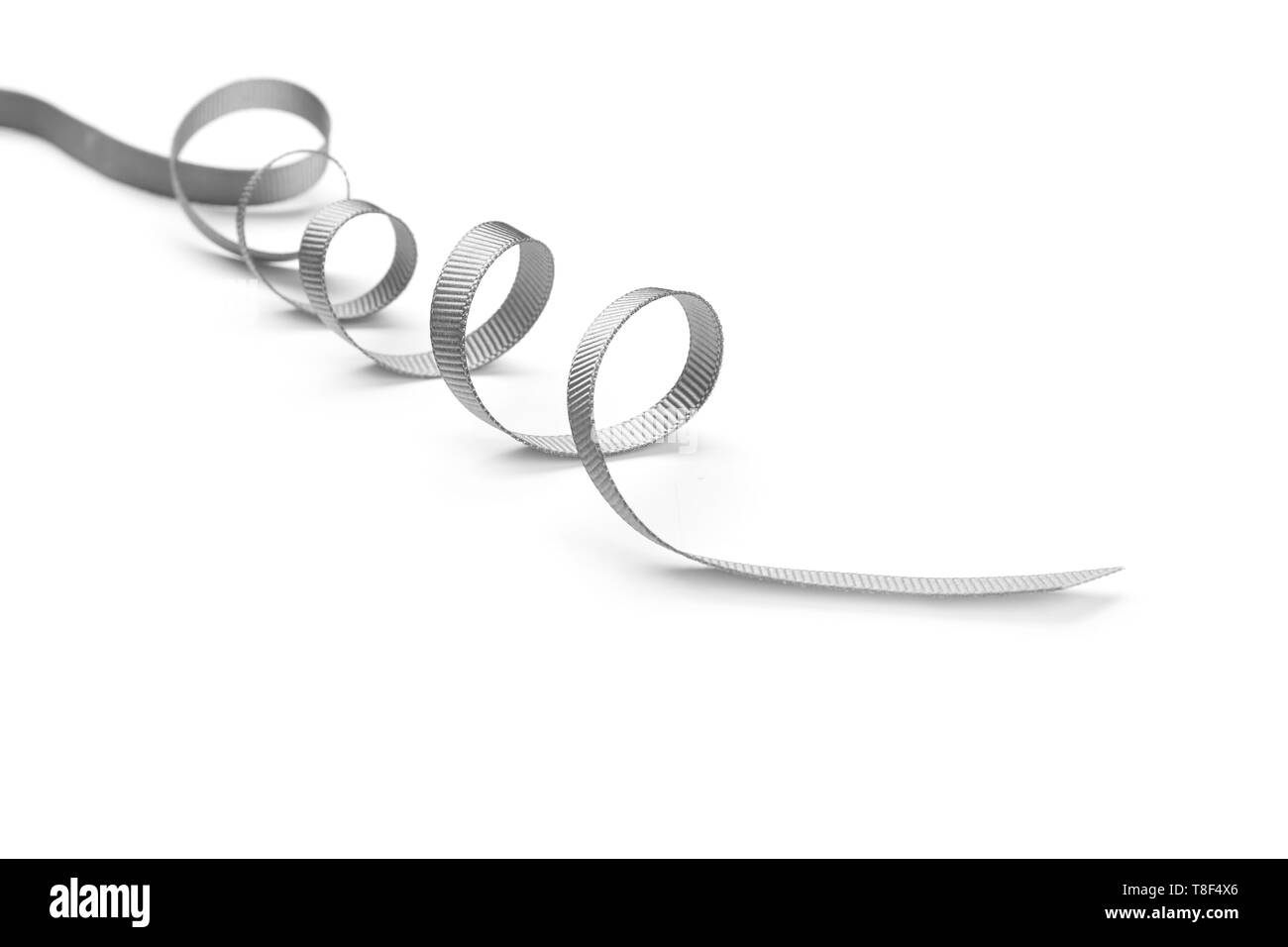 Silver ribbon on white background Stock Photo - Alamy