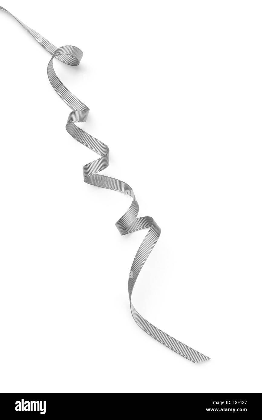 Silver ribbon on white background Stock Photo - Alamy