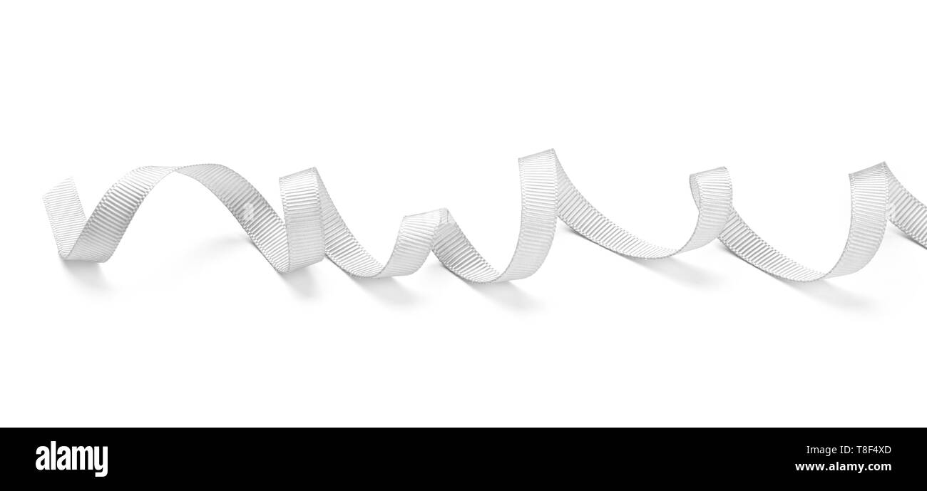 Silver ribbon on white background Stock Photo - Alamy