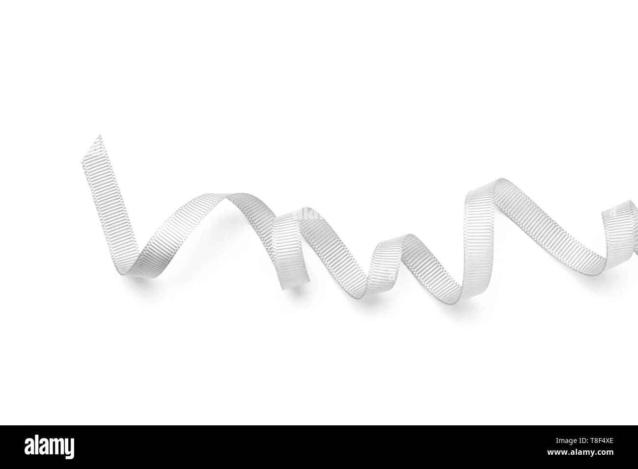 Silver ribbon on white background Stock Photo - Alamy