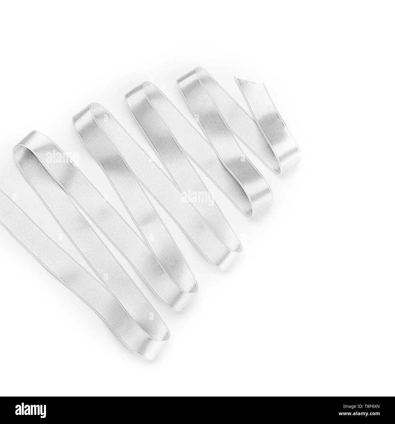 Silver ribbon on white background Stock Photo - Alamy