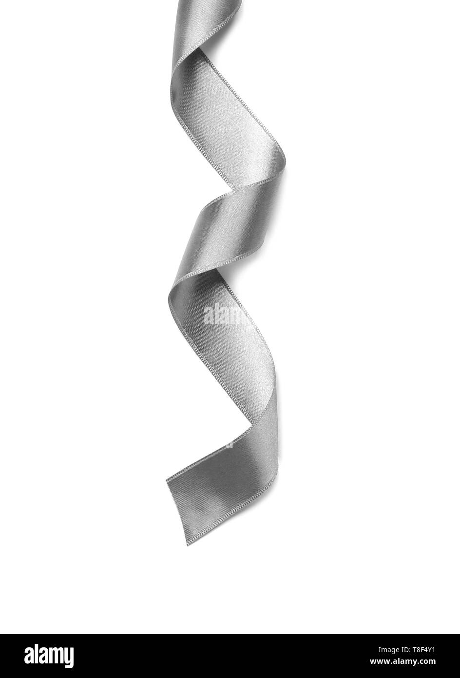 Silver ribbon on white background Stock Photo - Alamy