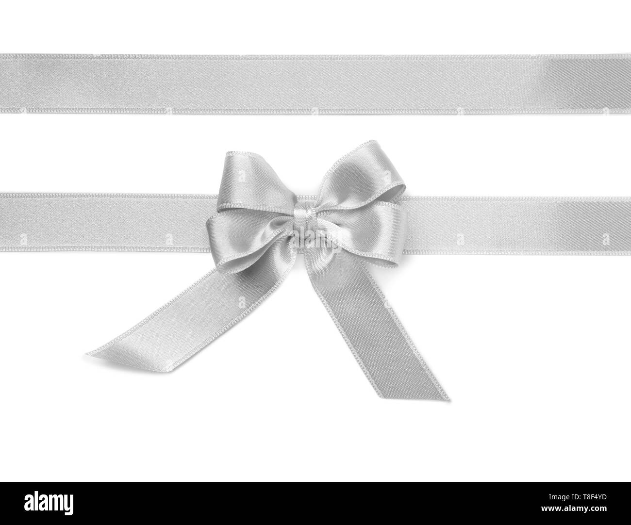 Silver ribbons with bow on white background Stock Photo Alamy