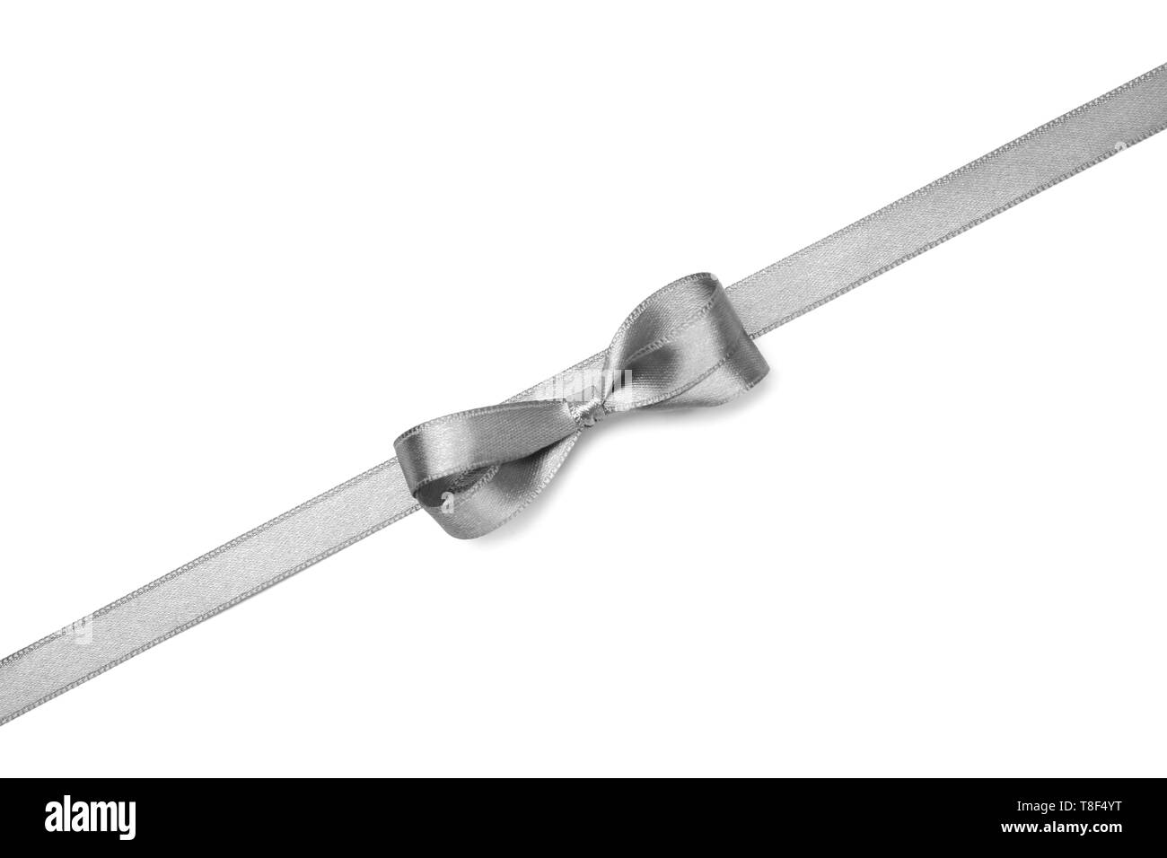 Silver ribbon with bow on white background Stock Photo - Alamy