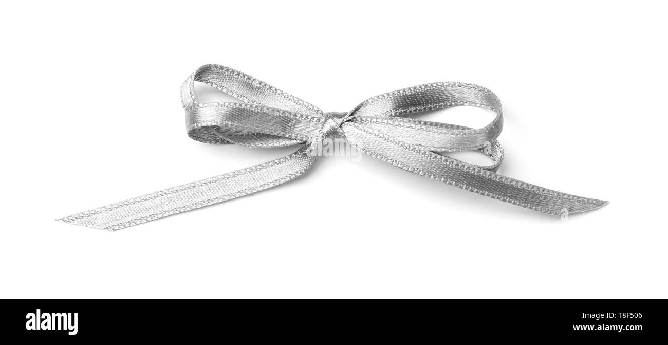 Beautiful bow made from silver ribbon on white background Stock Photo ...
