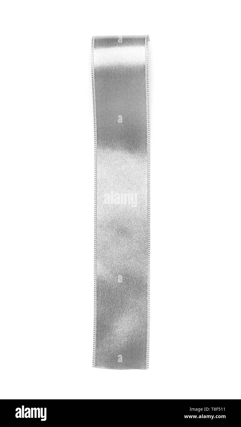 Silver ribbon on white background Stock Photo - Alamy