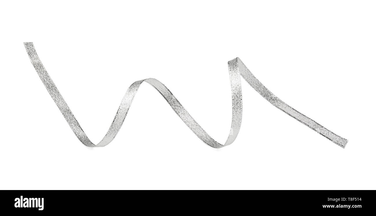 Silver ribbon on white background Stock Photo - Alamy