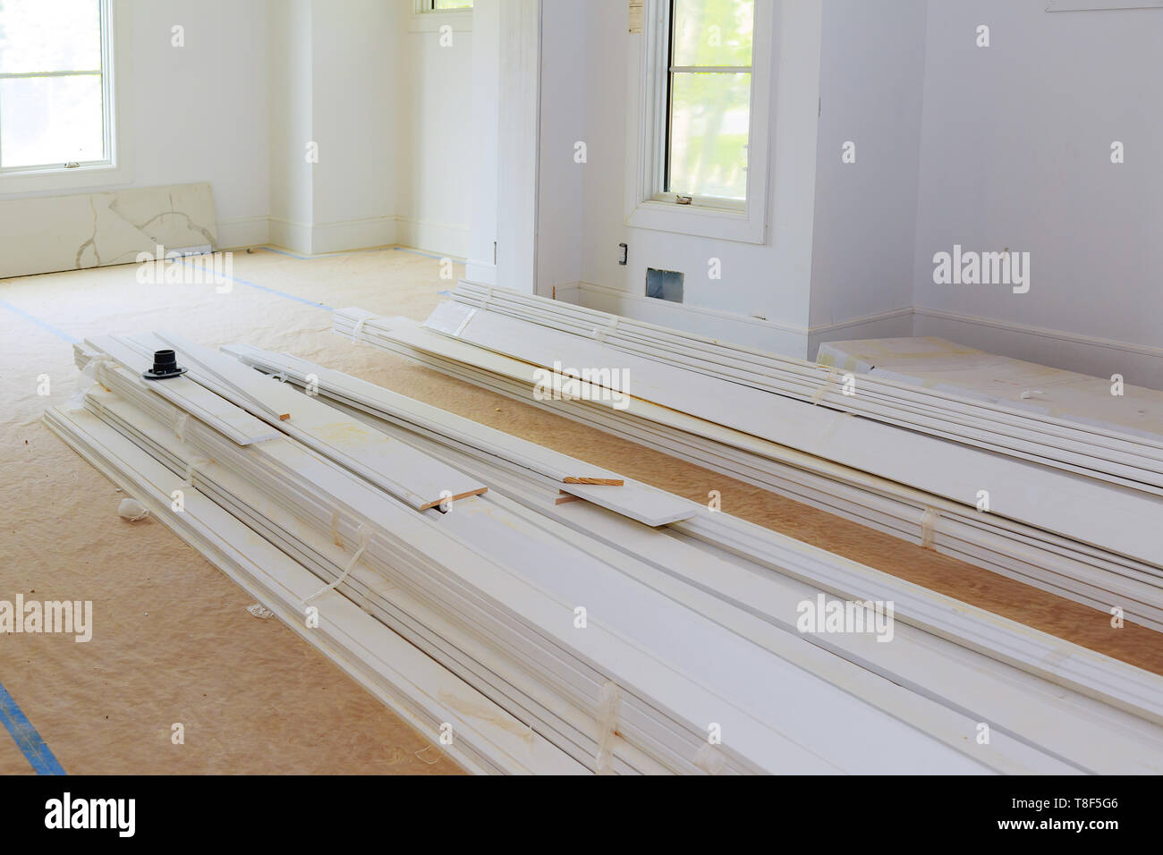 Interior construction of housing project with molding installed Stock Photo