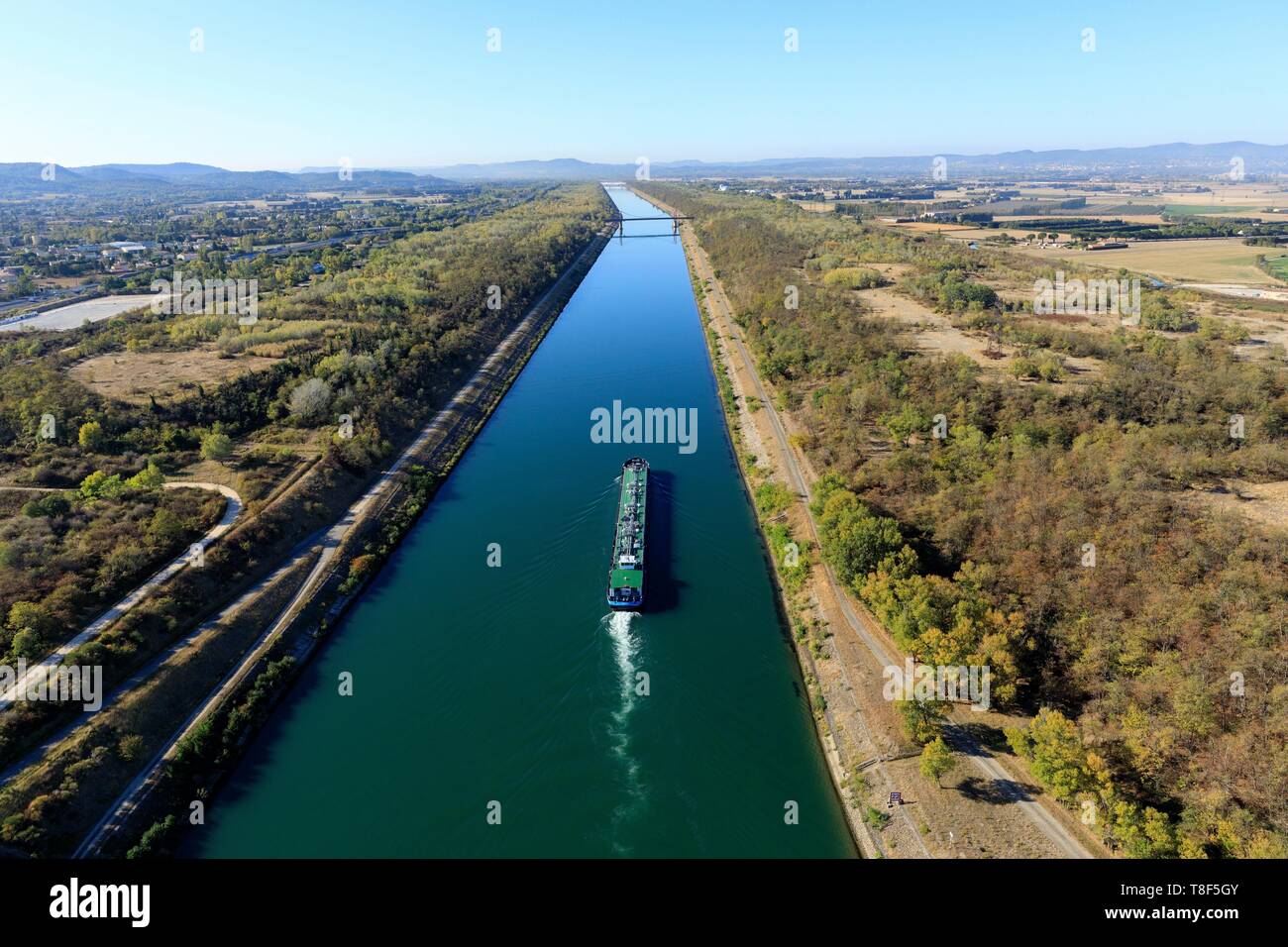 France, Vaucluse, Bollene, Donzere Mondragon Canal (aerial view) Stock Photo
