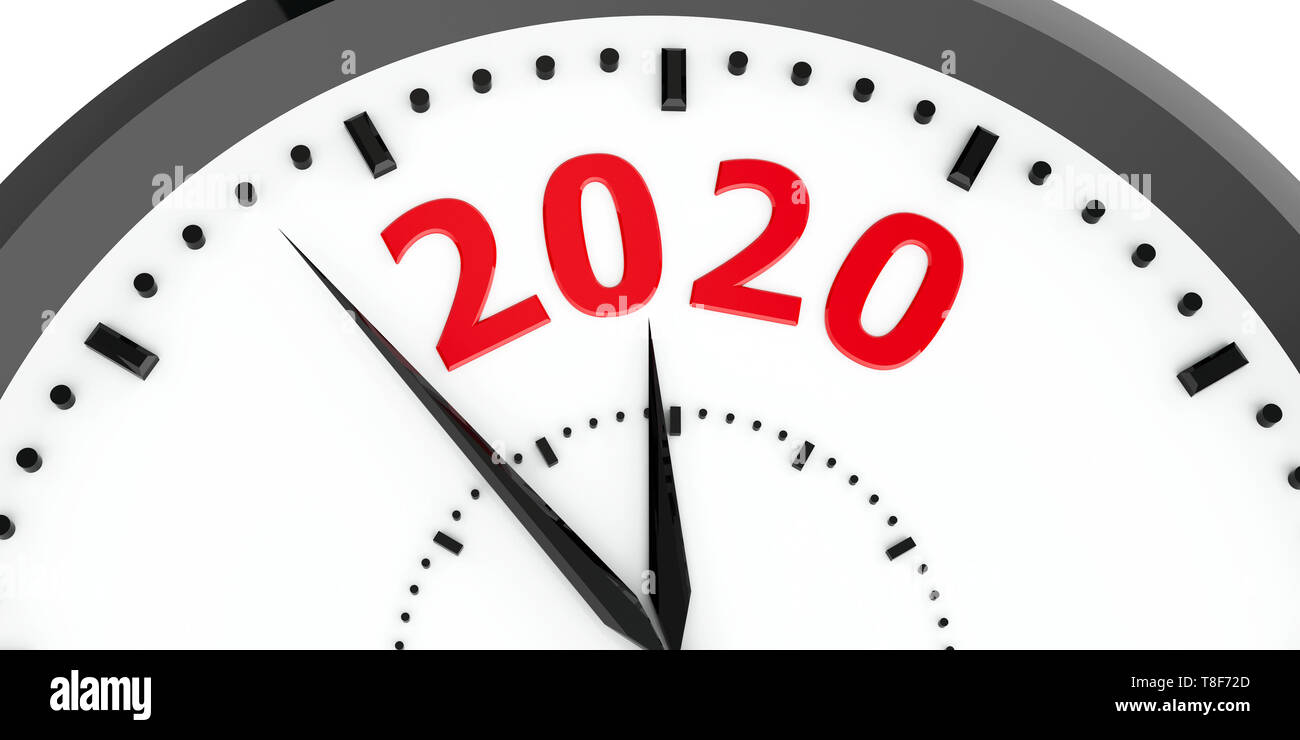 Black clock with 2020 represents coming new year 2020, three ...