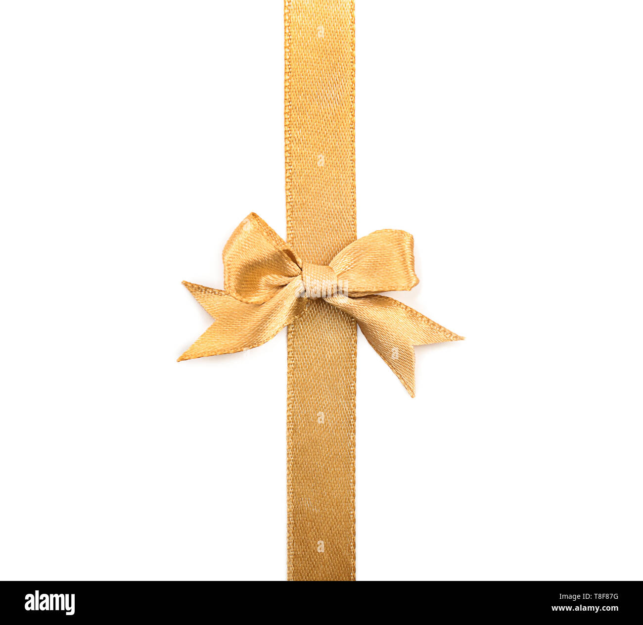 Golden ribbon with beautiful bow on white background Stock Photo - Alamy