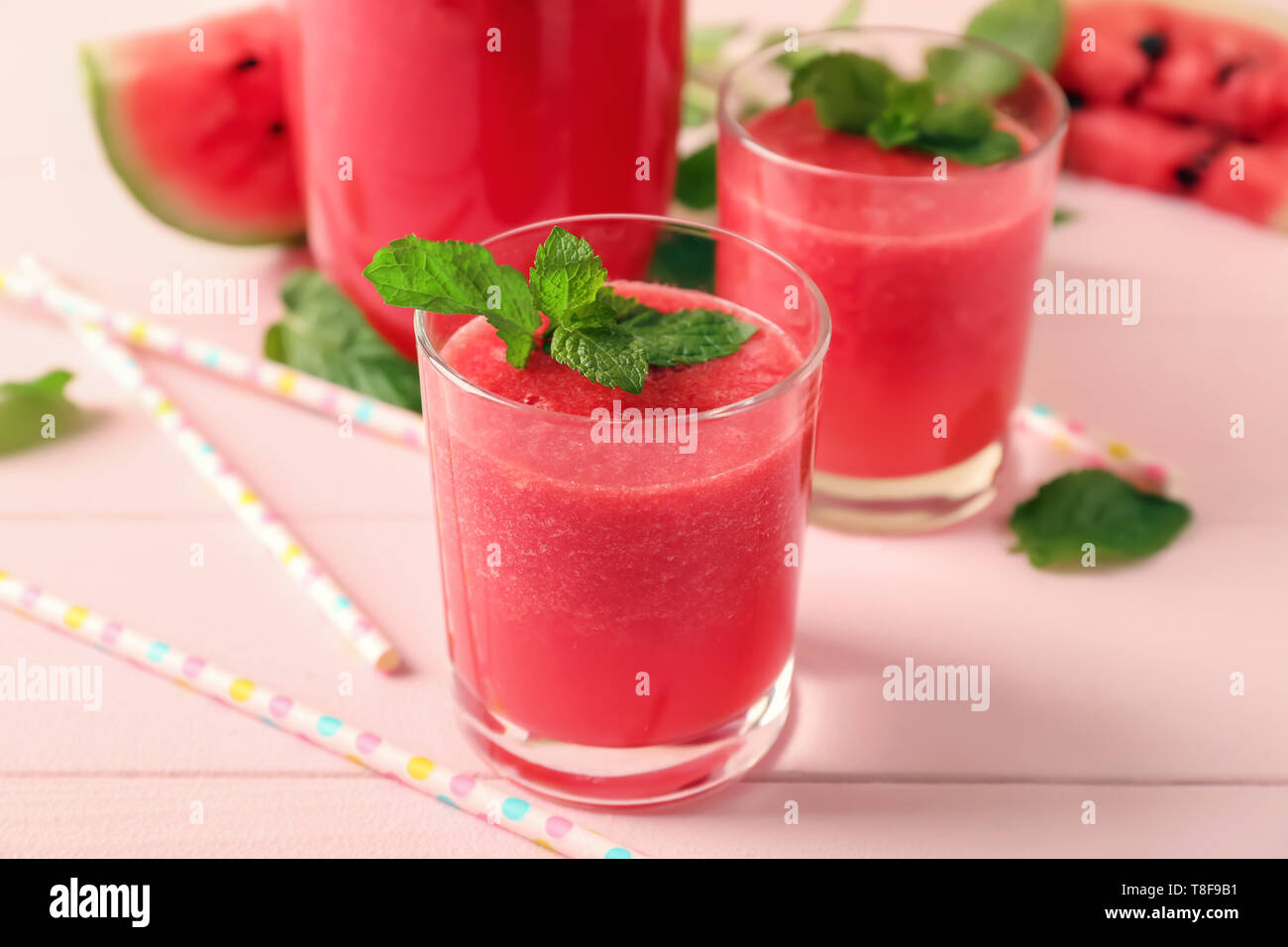 Glasses With Fresh Watermelon Smoothie On Color Table Stock Photo Alamy,Tri Tip Slow Cooker Bbq