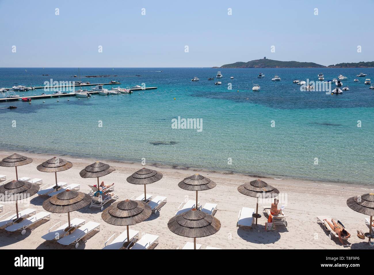 France, Corse du Sud, Zonza, Porto Vecchio Saint Lucia, the hotel Pinarello, beach Stock Photo