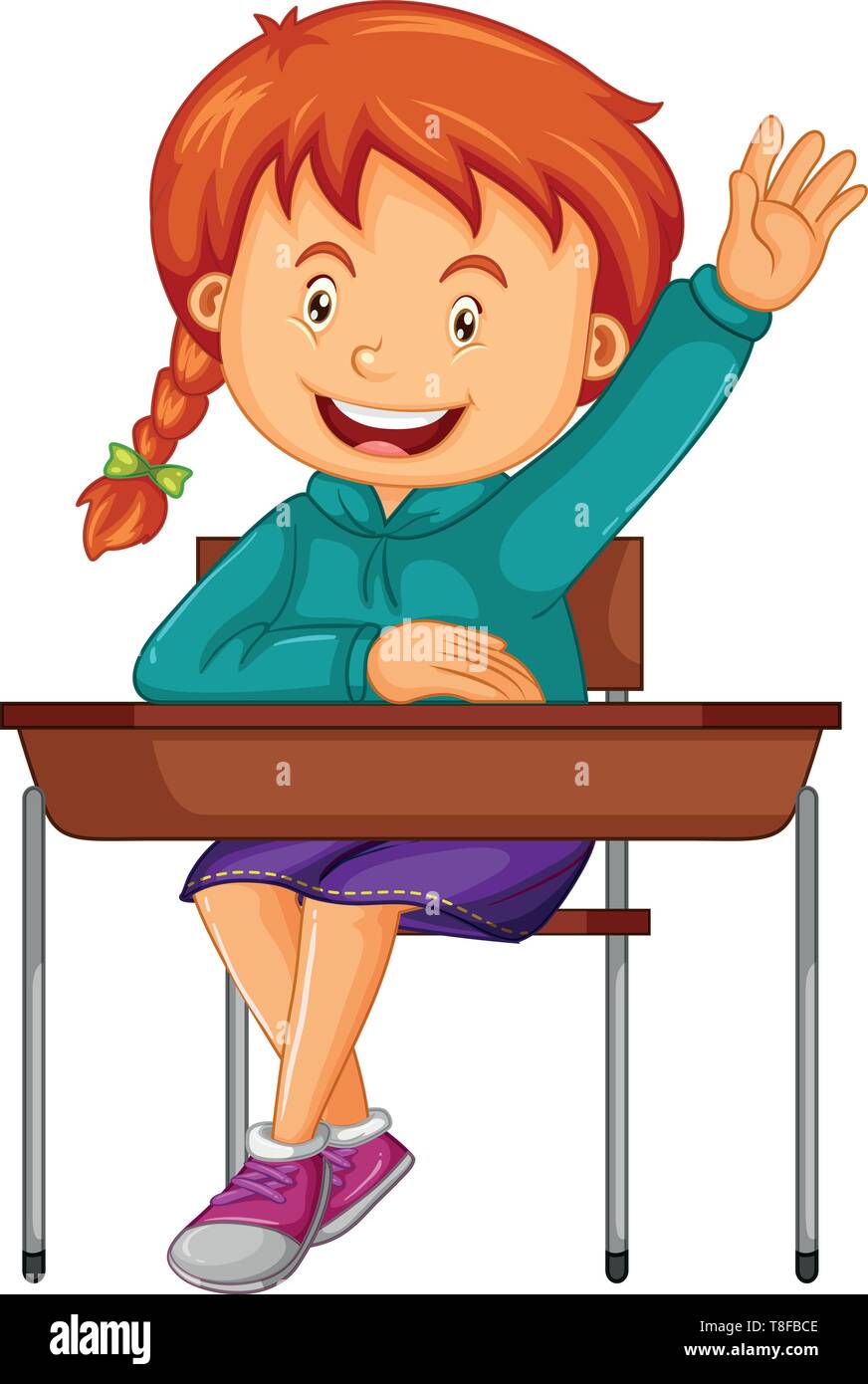 Girl Student Sit On The School Desk Illustration Stock Vector Art