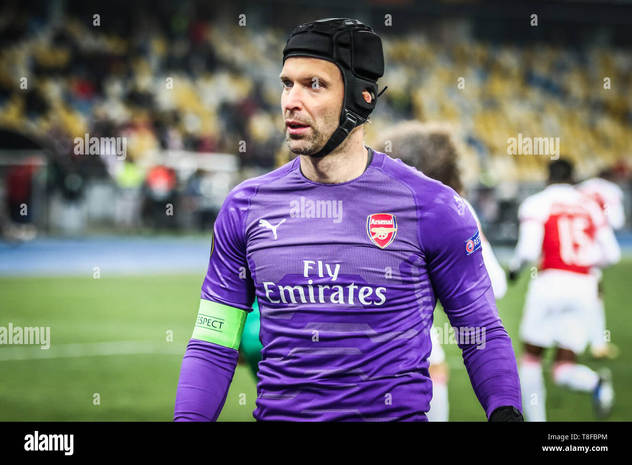KYIV, UKRAINE - NOVEMBER 29, 2018: Goalkeeper Petr Cech of Arsenal in action during the UEFA Europa League game against Vorskla Poltava at NSC Olimpiy Stock Photo