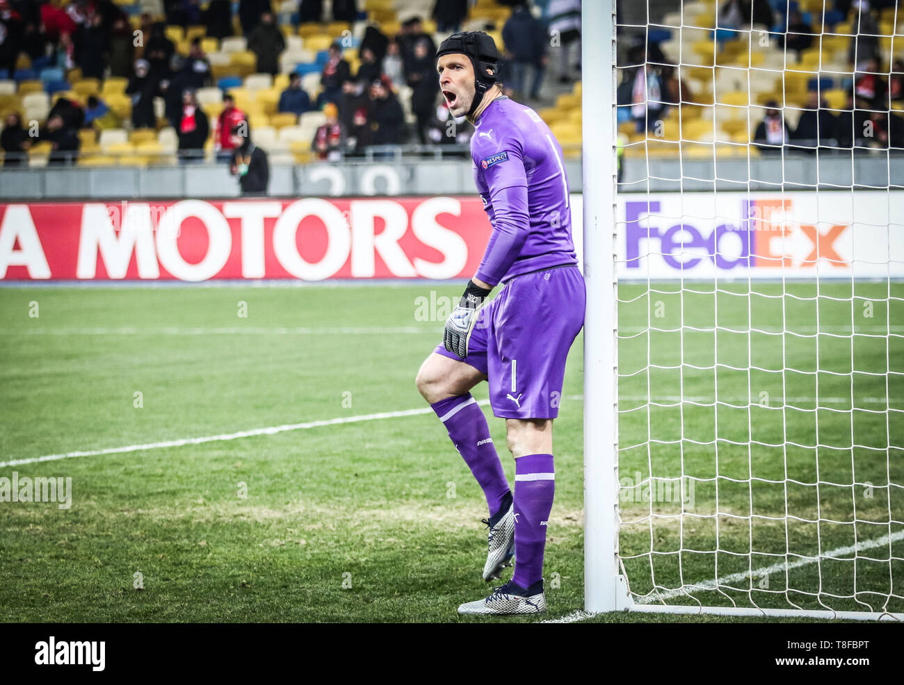 KYIV, UKRAINE - NOVEMBER 29, 2018: Goalkeeper Petr Cech of Arsenal in action during the UEFA Europa League game against Vorskla Poltava at NSC Olimpiy Stock Photo