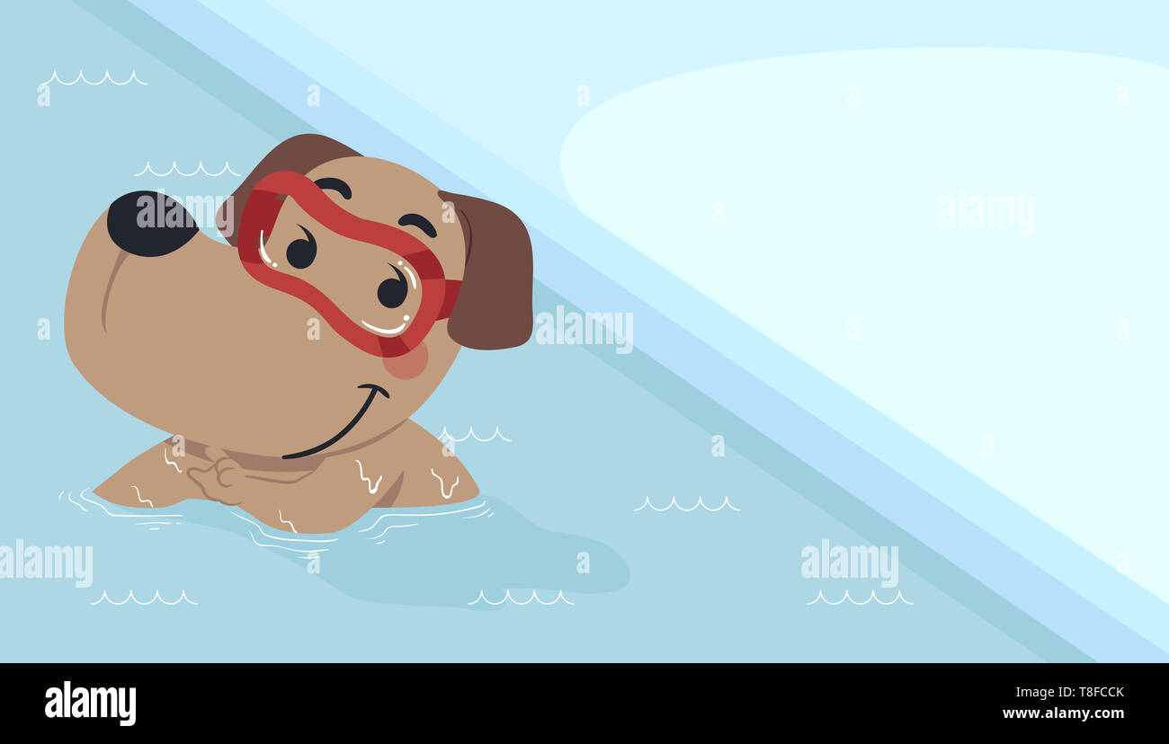 Illustration of a Dog Wearing Goggles in the Swimming Pool Stock Photo