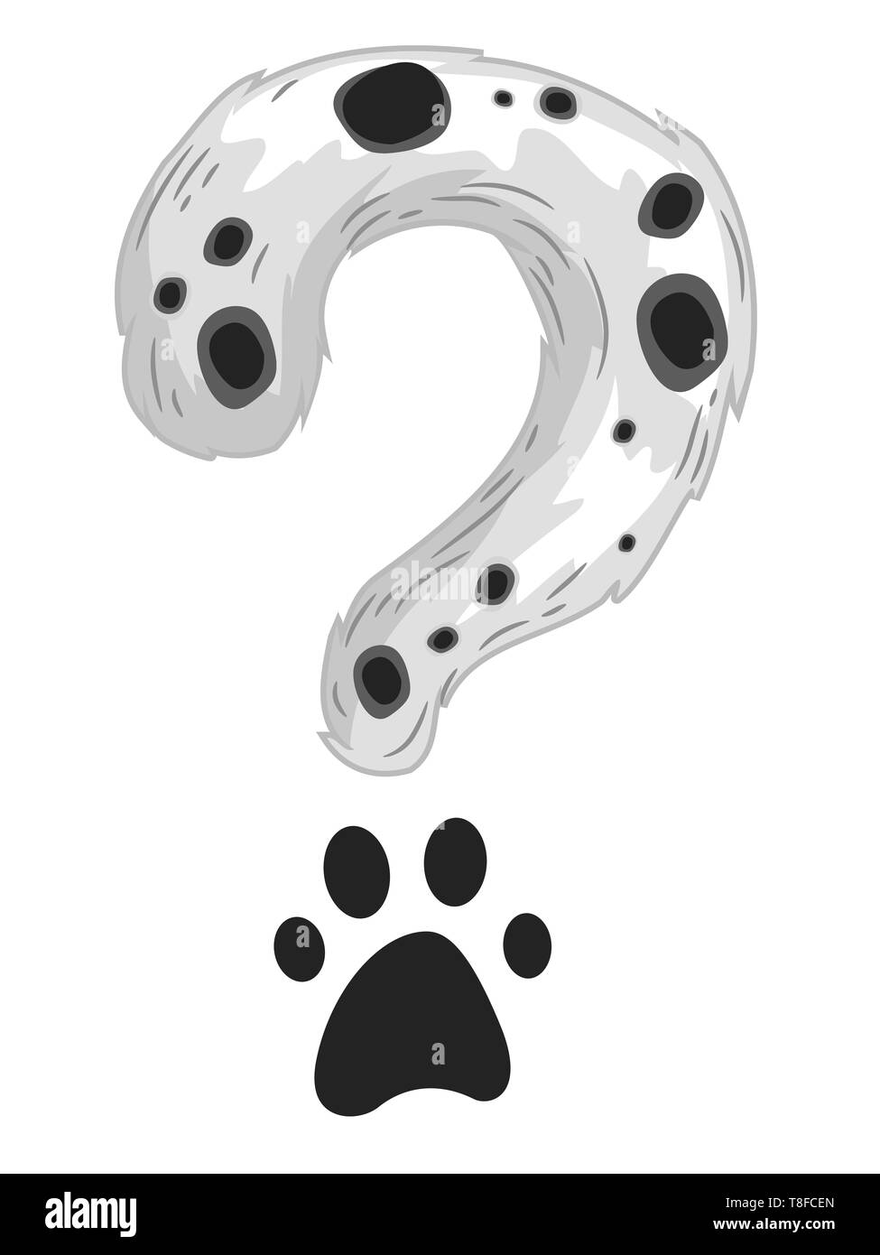 Illustration of a Dalmatian Pattern as Question Mark with Paw Print Stock Photo
