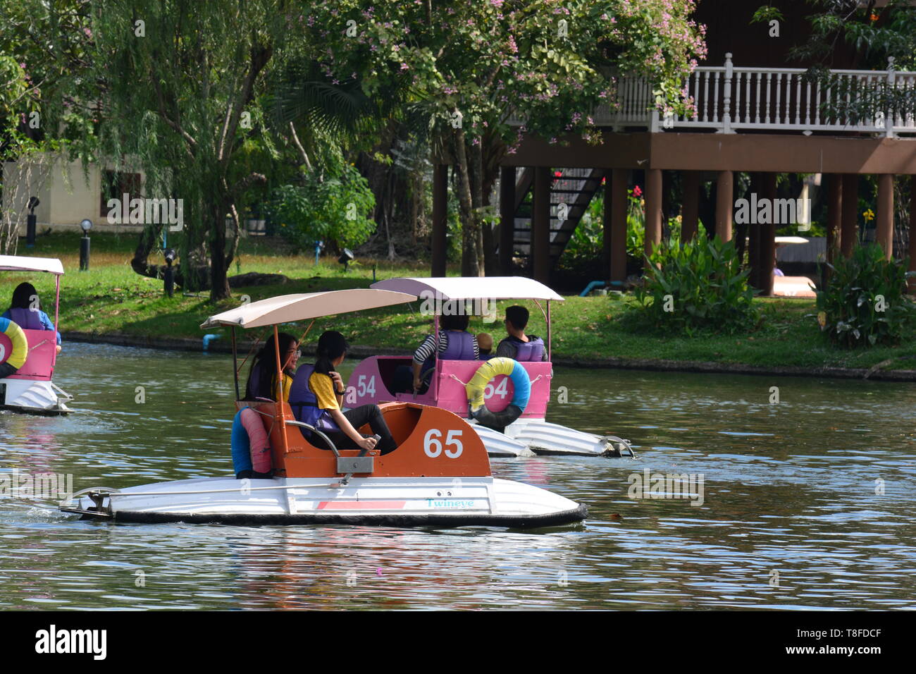 BANGKOK, THAILAND AUGUST 10, 2018 Spinning Pedal Boats At Dusit Zoo