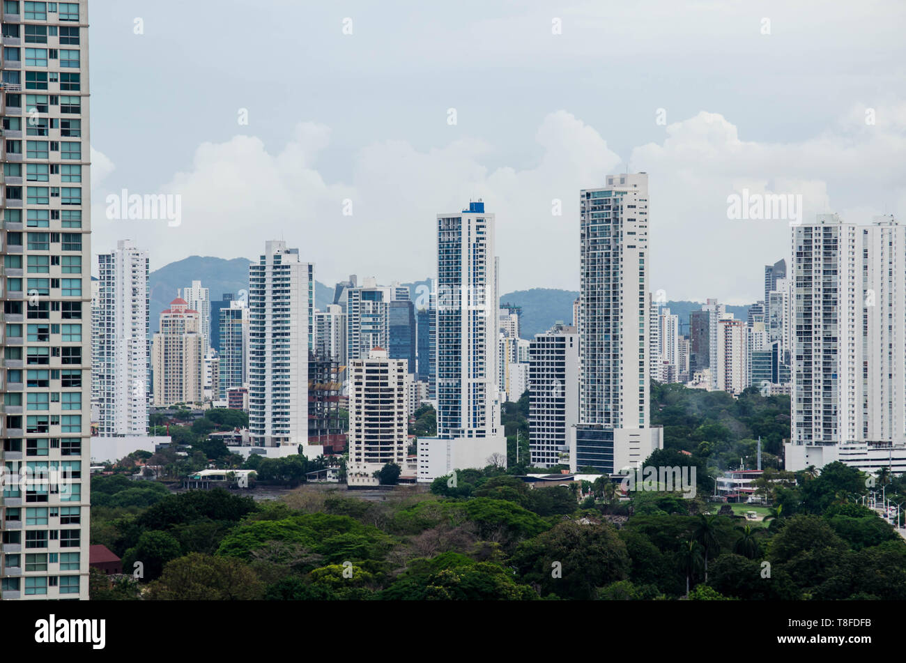 Cloudy day in Panama City skyline as seen from Costa del Este Stock Photo