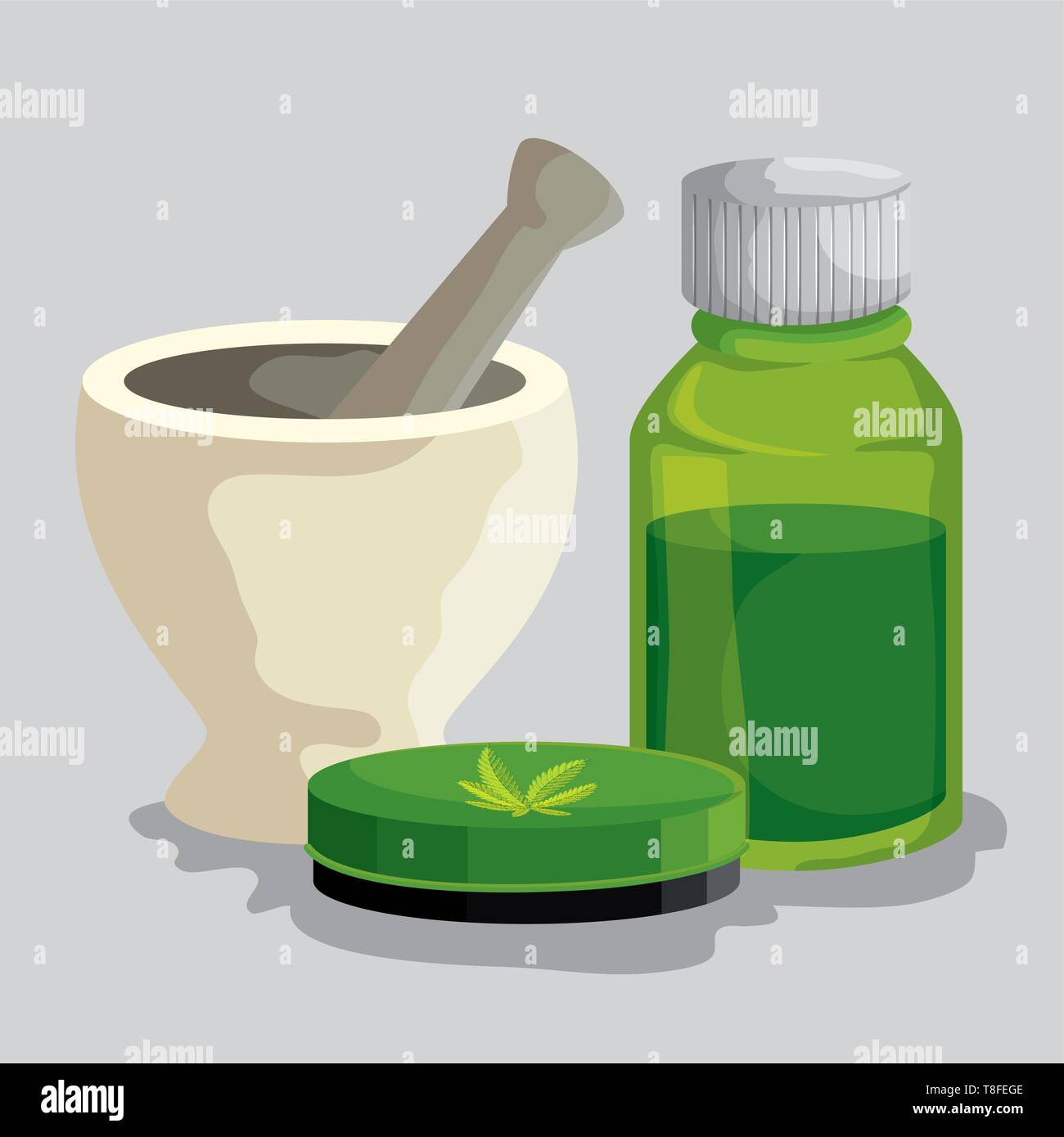 cannabis medicine bottle with ointment and stone grinding crusher Stock Vector