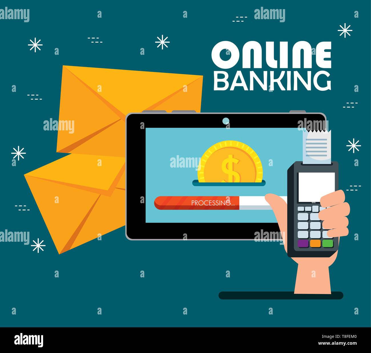 electronic tablet and hand with dataphone payment technology Stock