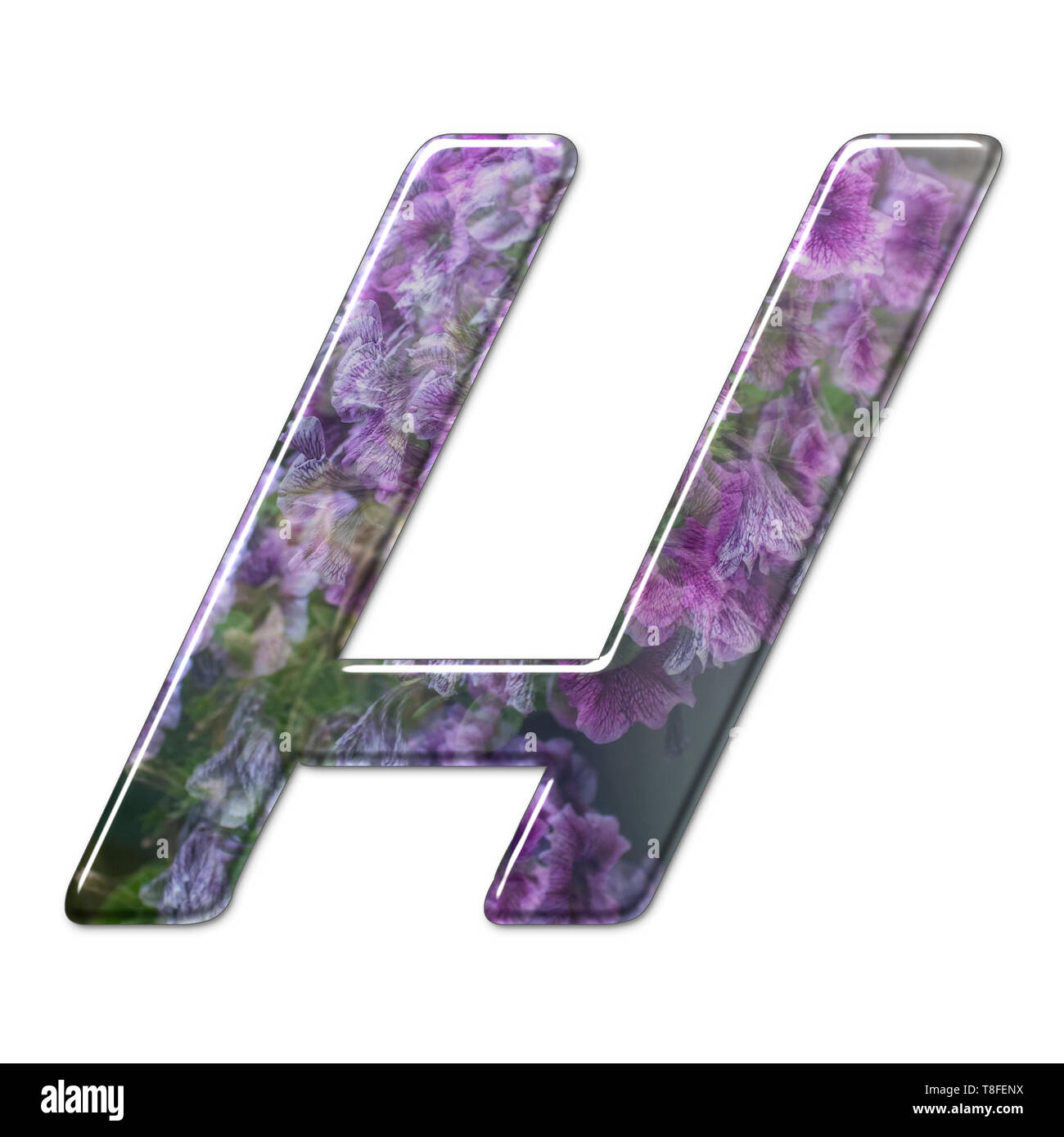 The Capitol Letter H Part of a set of letters, Numbers and symbols of 3D Alphabet made with a floral image on white background Stock Photo