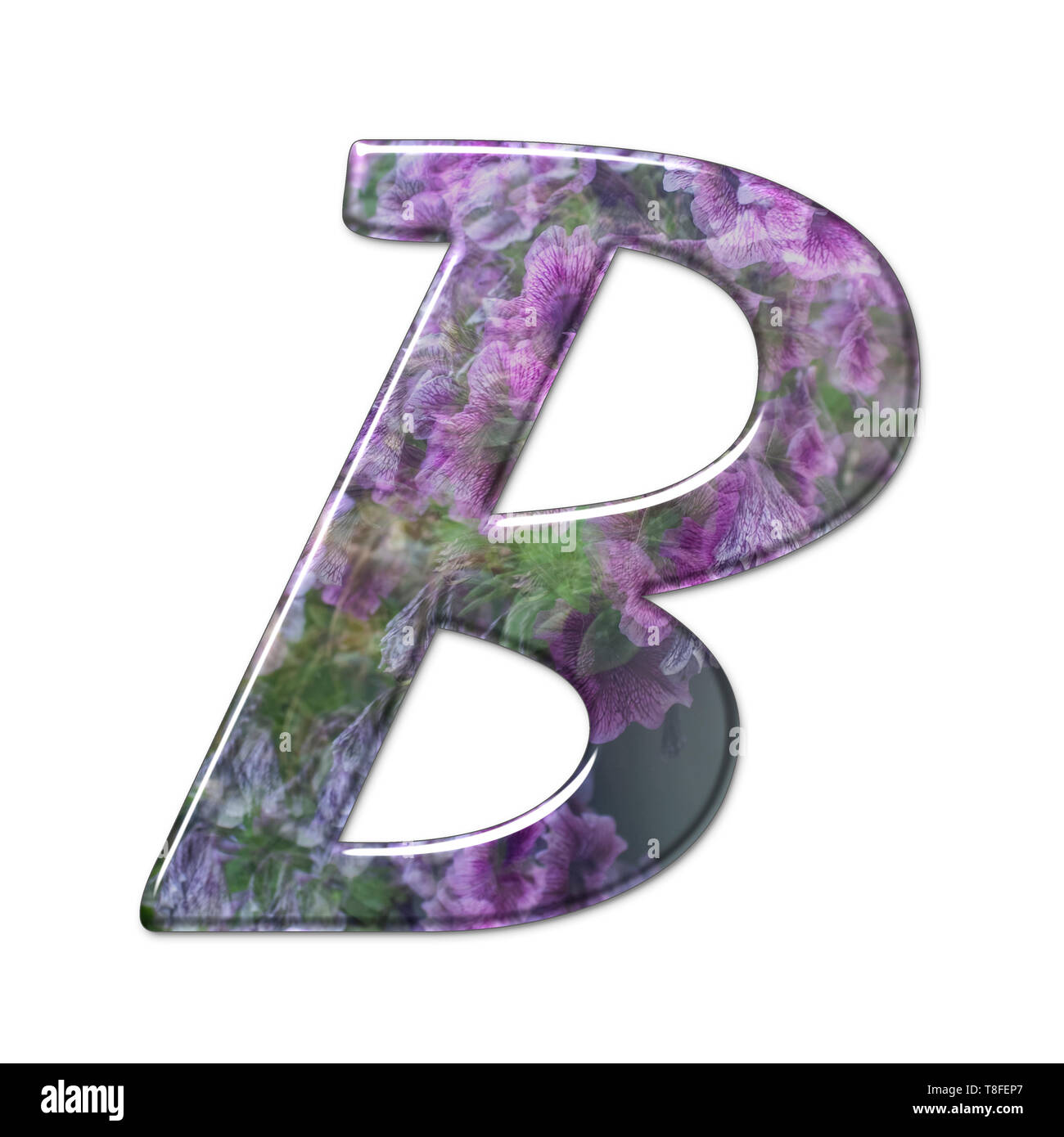 The Capitol Letter B Part of a set of letters, Numbers and symbols of 3D Alphabet made with a floral image on white background Stock Photo