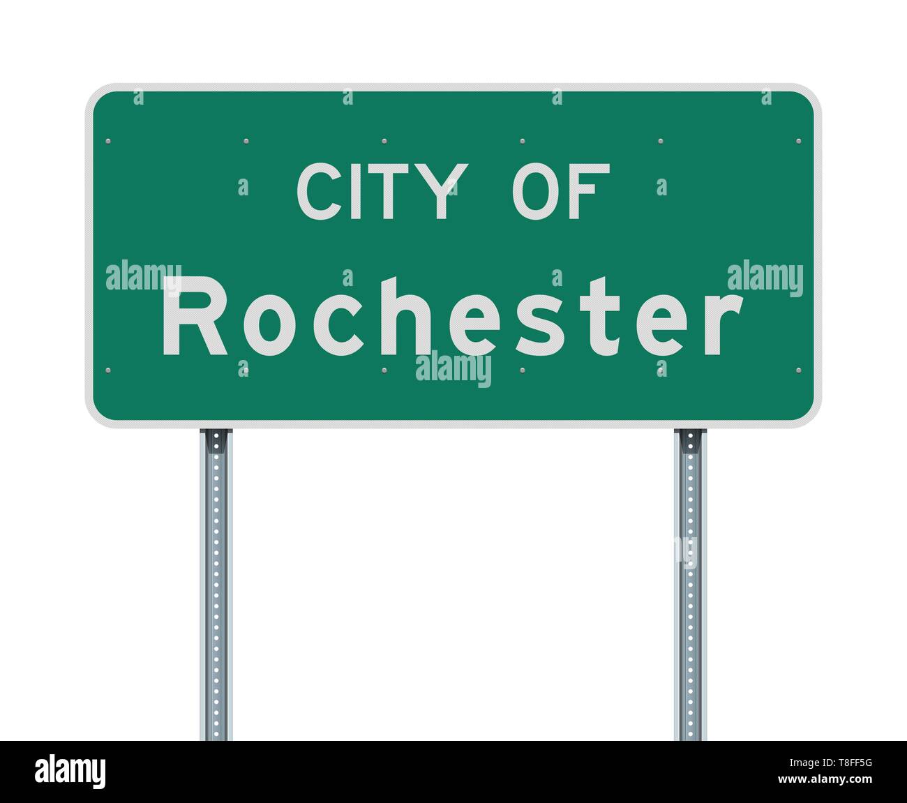 Vector illustration of the City of Rochester green road sign Stock Vector