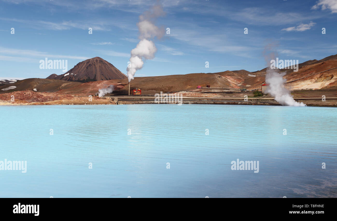 Geothermal Power Station - Turquoise Lake, Iceland Stock Photo