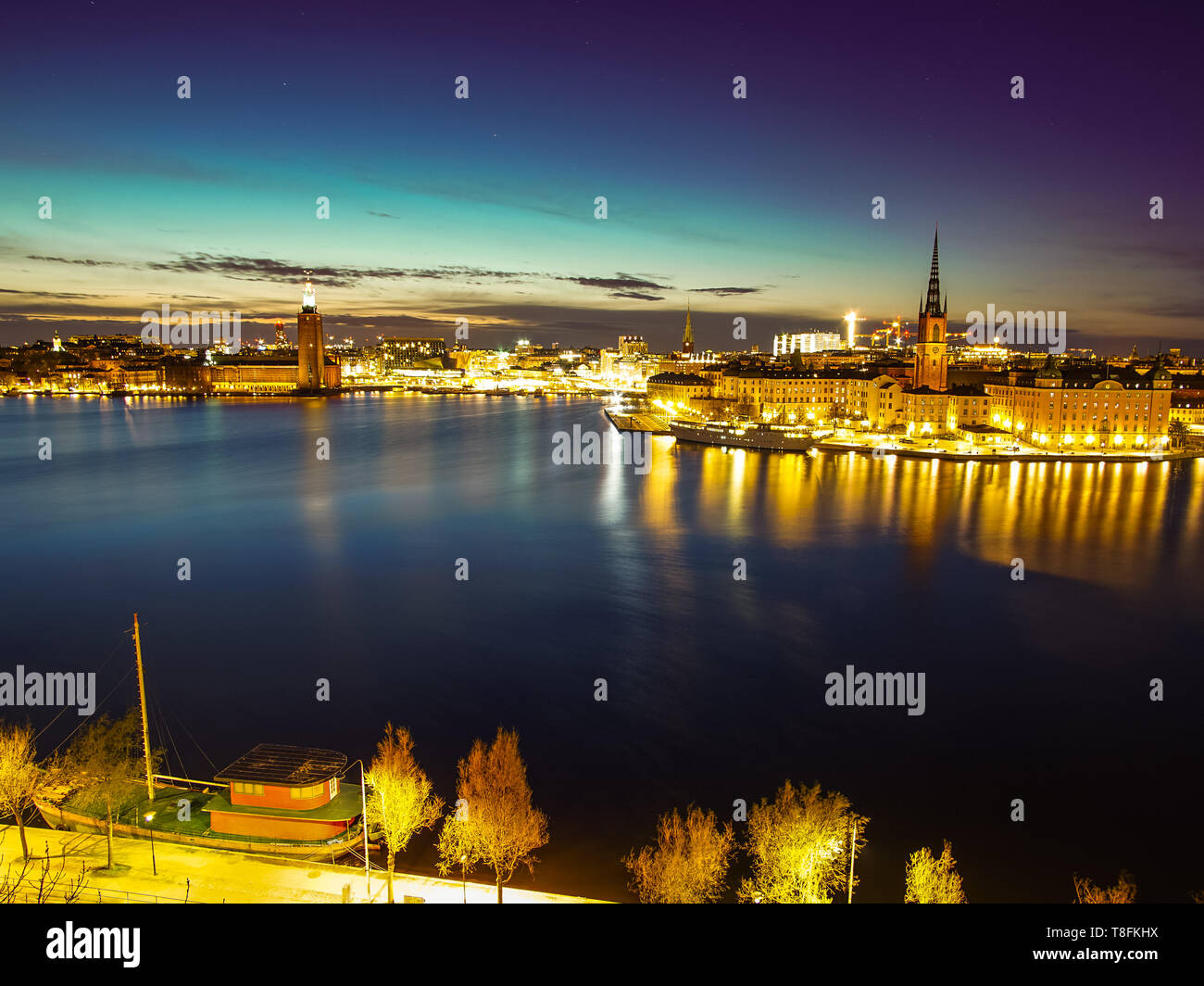 Landscape of Stockholm city during sunset. sweden. Stock Photo