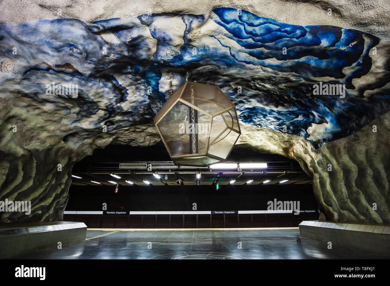 STOCKHOLM, SWEDEN Stockholm metro T-bana underground station in Sweden. Stockholm metro is known for its artistic station interiors. Stock Photo