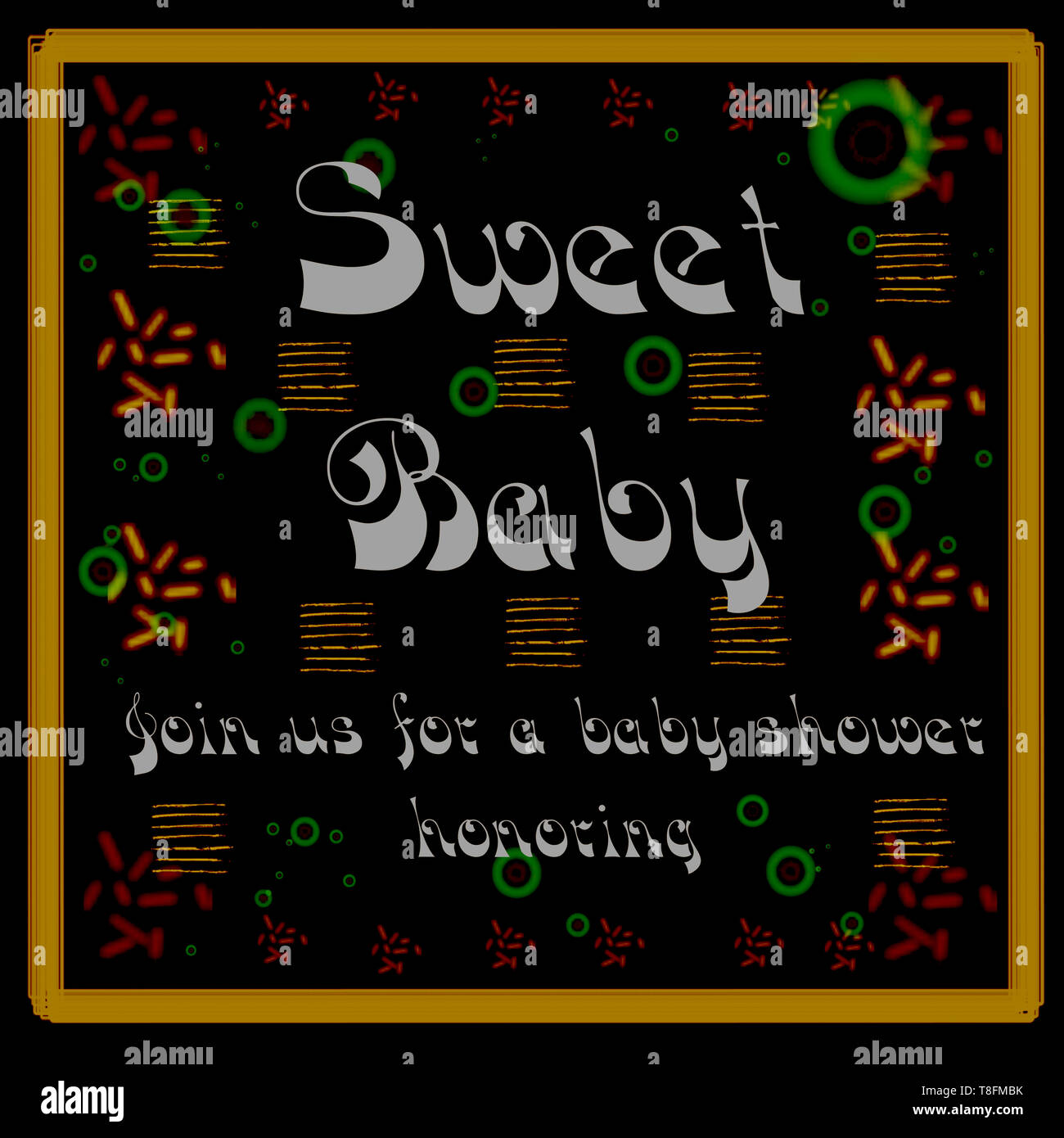 baby shower invitation layout in black background with text Sweet baby